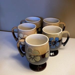 Set of 5 Glazed Footed Coffee Mugs